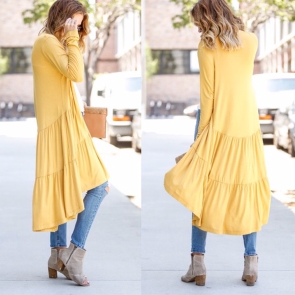 CLARA Long Sleeve Pop of Color Cardigan - YELLOW - Picture 2 of 3